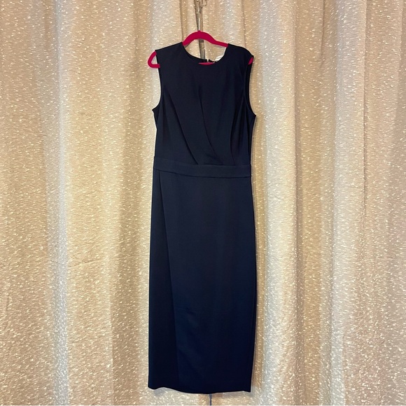 NEW NWOT REISS LAYLA SLEEVELESS GATHERED WAIST SHEATH BODYCON MIDI DRESS Navy 4 - Picture 7 of 12